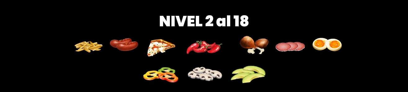 Nivel 2 - 18 Símbolos Burger Win.
